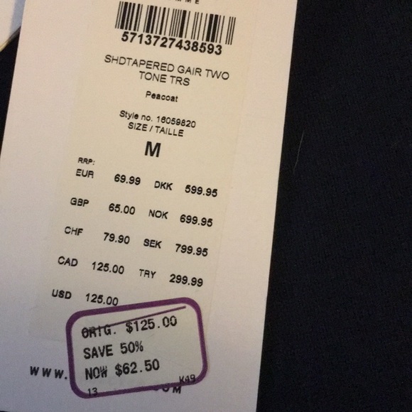 Navy Blue Tapered two tone trousers Size M - Picture 4 of 6